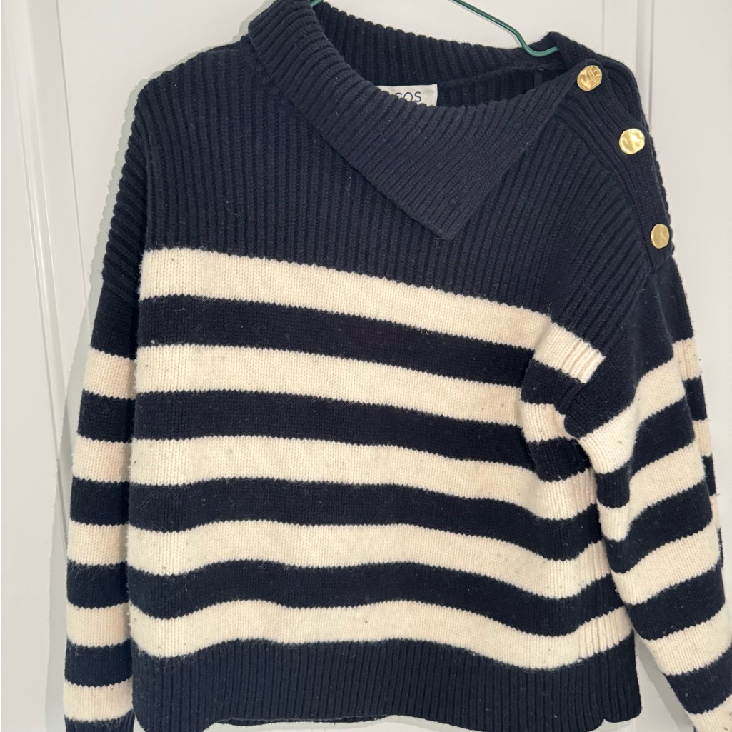 Cos Navy And Cream Striped Turtleneck Sweater